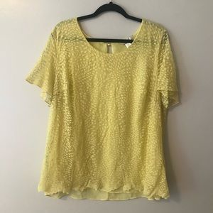 CJ Banks Yellow Lace Keyhole Blouse